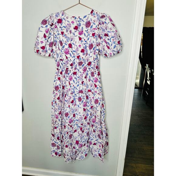 DEREK LAM COLLECTIVE White Purple Pink Floral Smocked Puff Sleeve Dress Size 48 - Picture 6 of 12